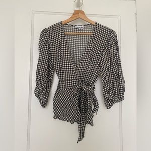 Ganni gingham wrap blouse